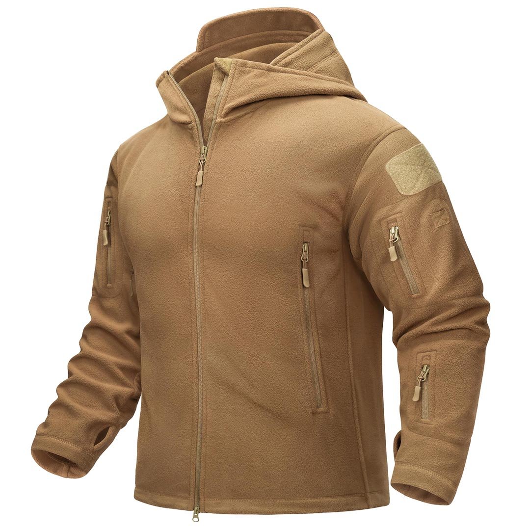 Men's tactical thermal bomber jacket windproof fleece hood stand collar outdoor adventure coat