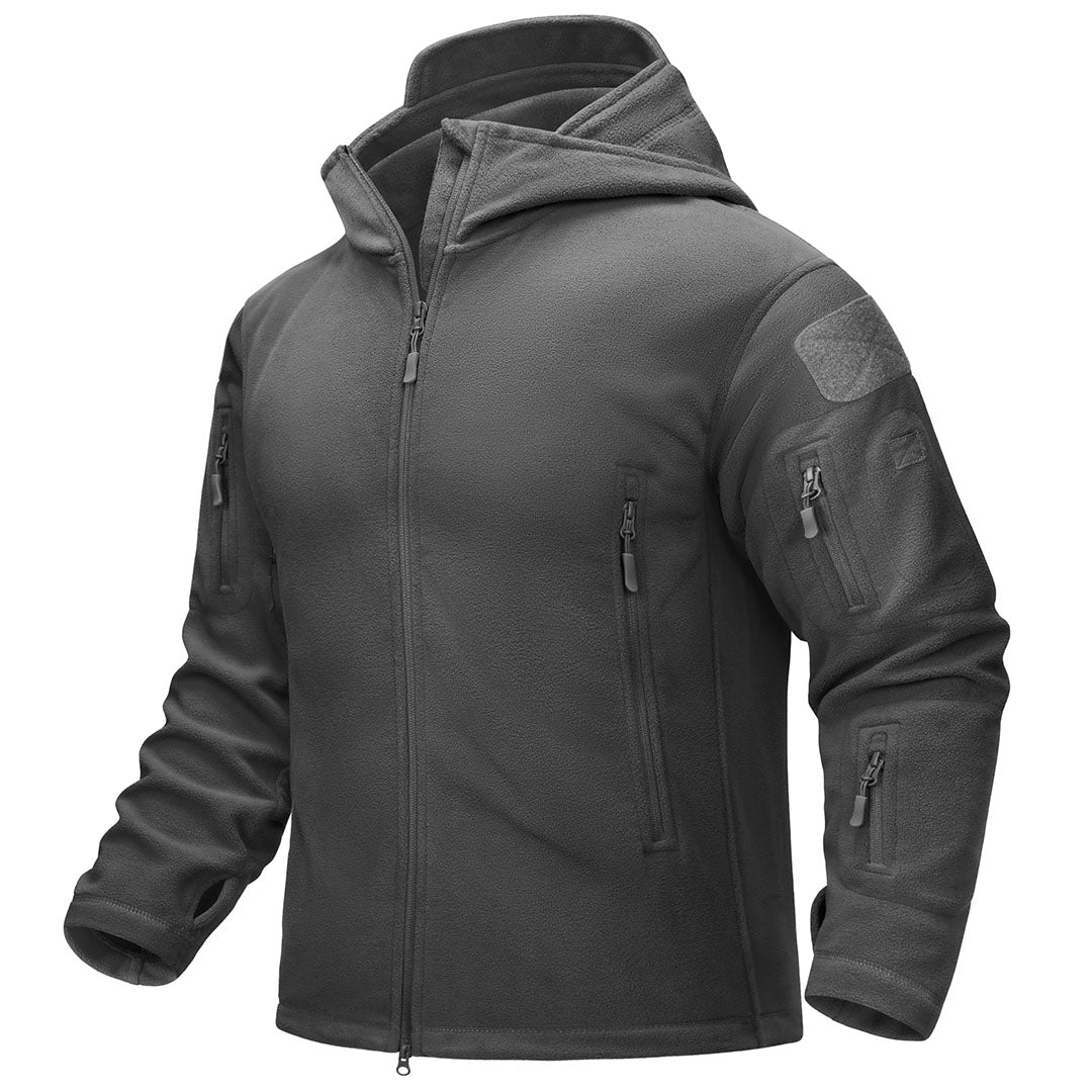 Men's tactical thermal bomber jacket windproof fleece hood stand-up collar outdoor adventure