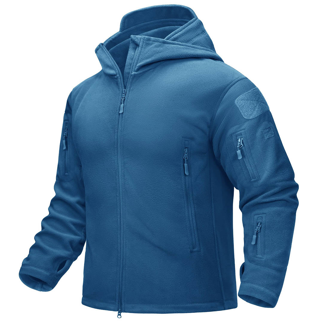 Men's tactical thermal bomber jacket black fleece hood stand-up collar windproof outdoor