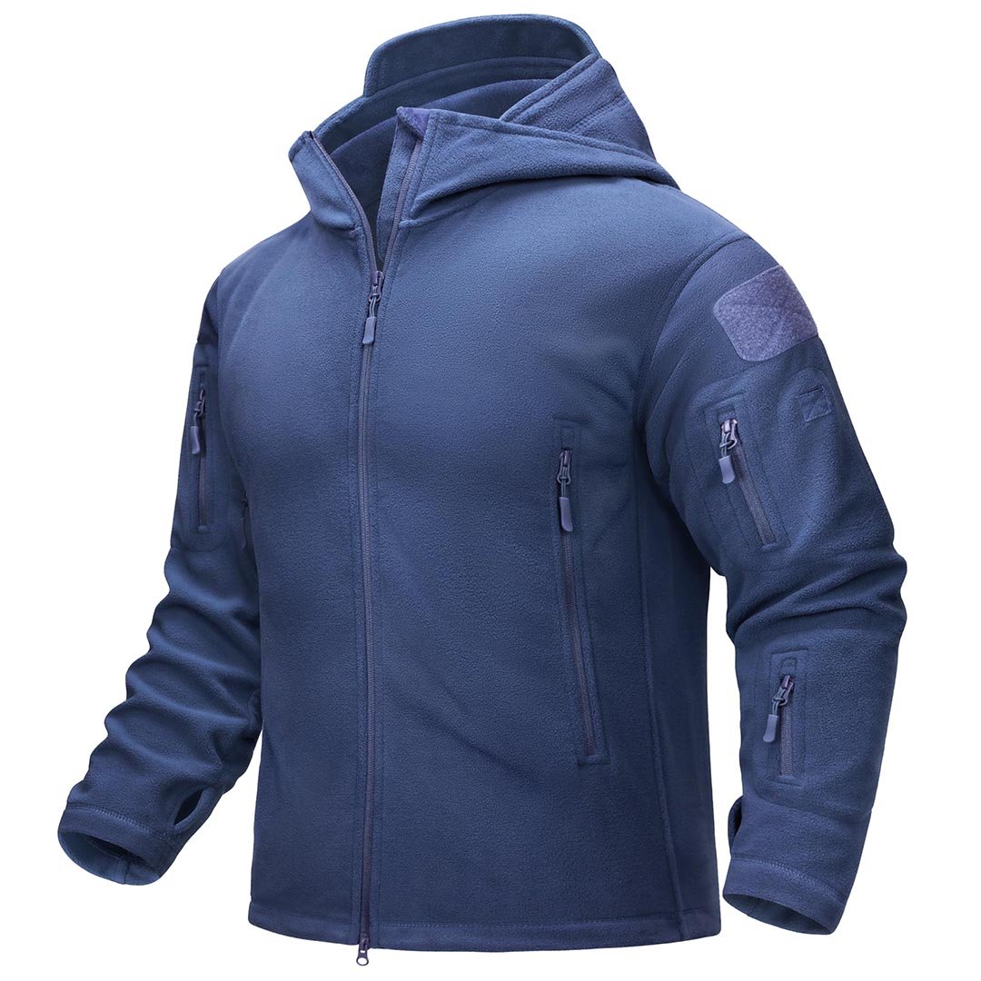 Men's tactical thermal bomber jacket windproof fleece hood stand-up collar outdoor adventure