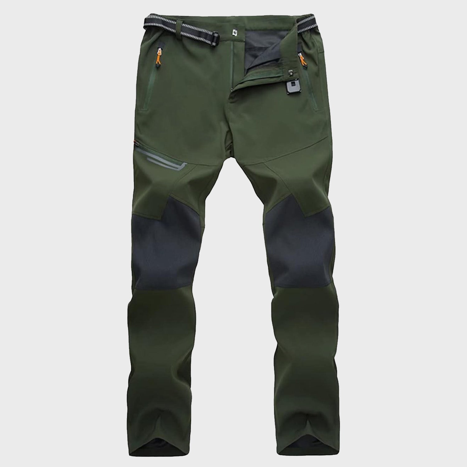 Men's olive tactical trekking pants ripstop quick-dry 4-way stretch with zipper pockets for hiking