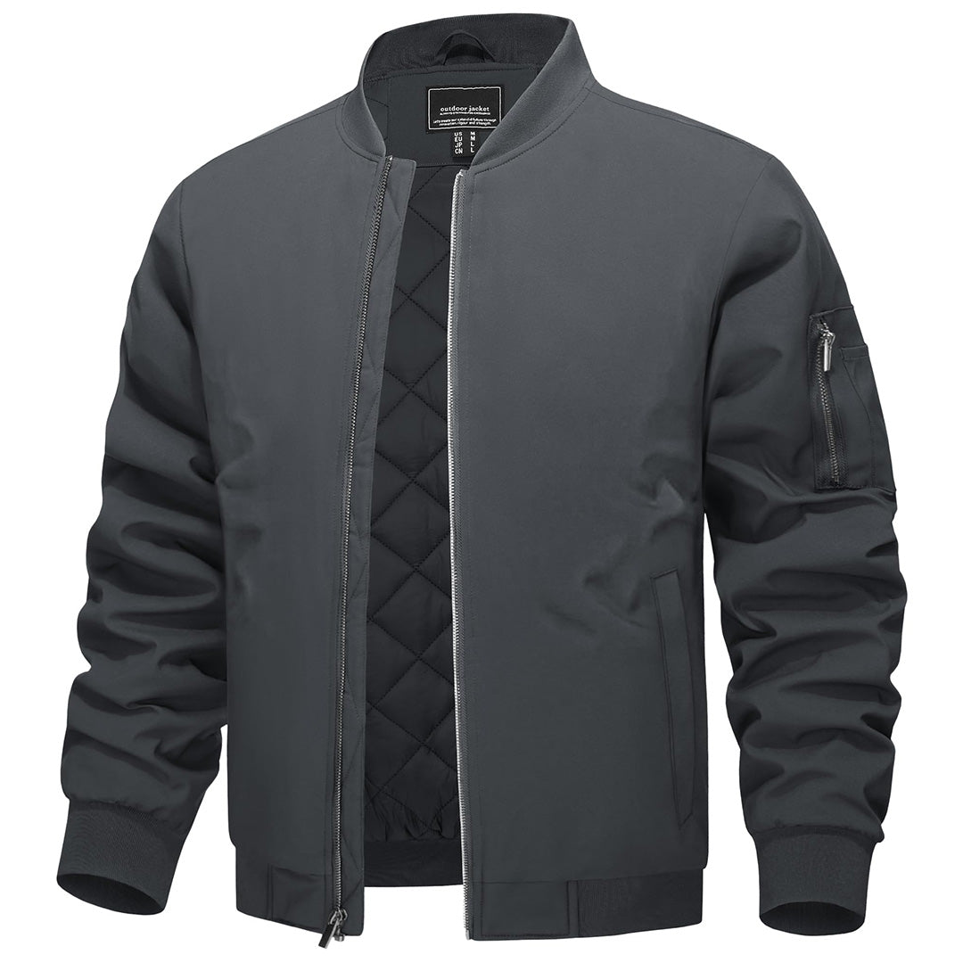 Men's thermal quilted bomber jacket water-resistant insulated navy blue outdoor adventure wear