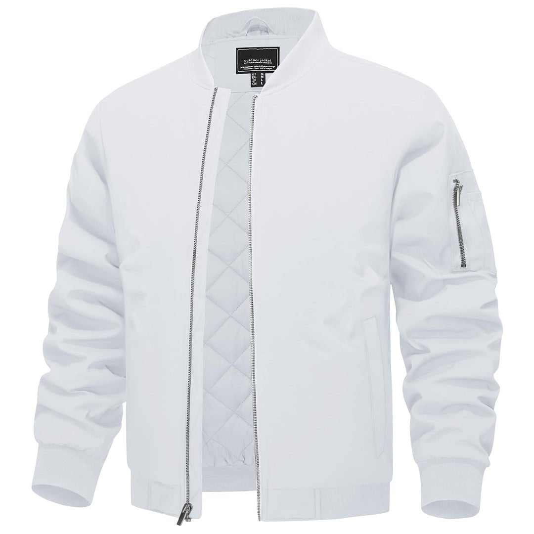 Men's thermal quilted bomber jacket water-resistant insulated outerwear for outdoor adventures