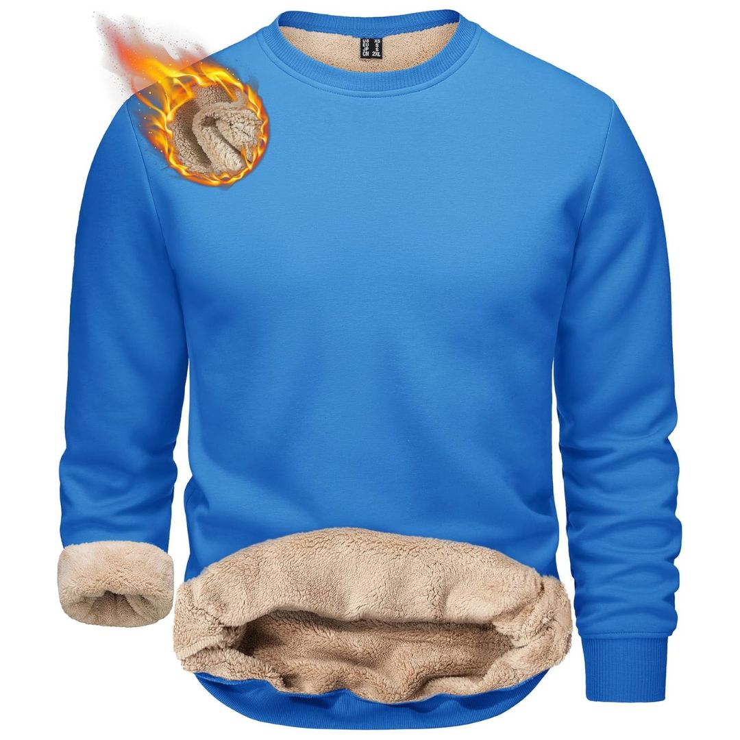 Men's heavyweight sherpa lined fleece pullover sweatshirt, windproof 100% cotton everyday comfort wear