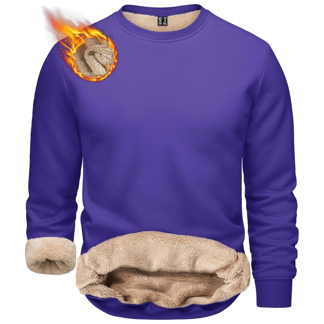 Men's heavyweight sherpa lined fleece pullover sweatshirt, windproof cotton comfort everyday wear
