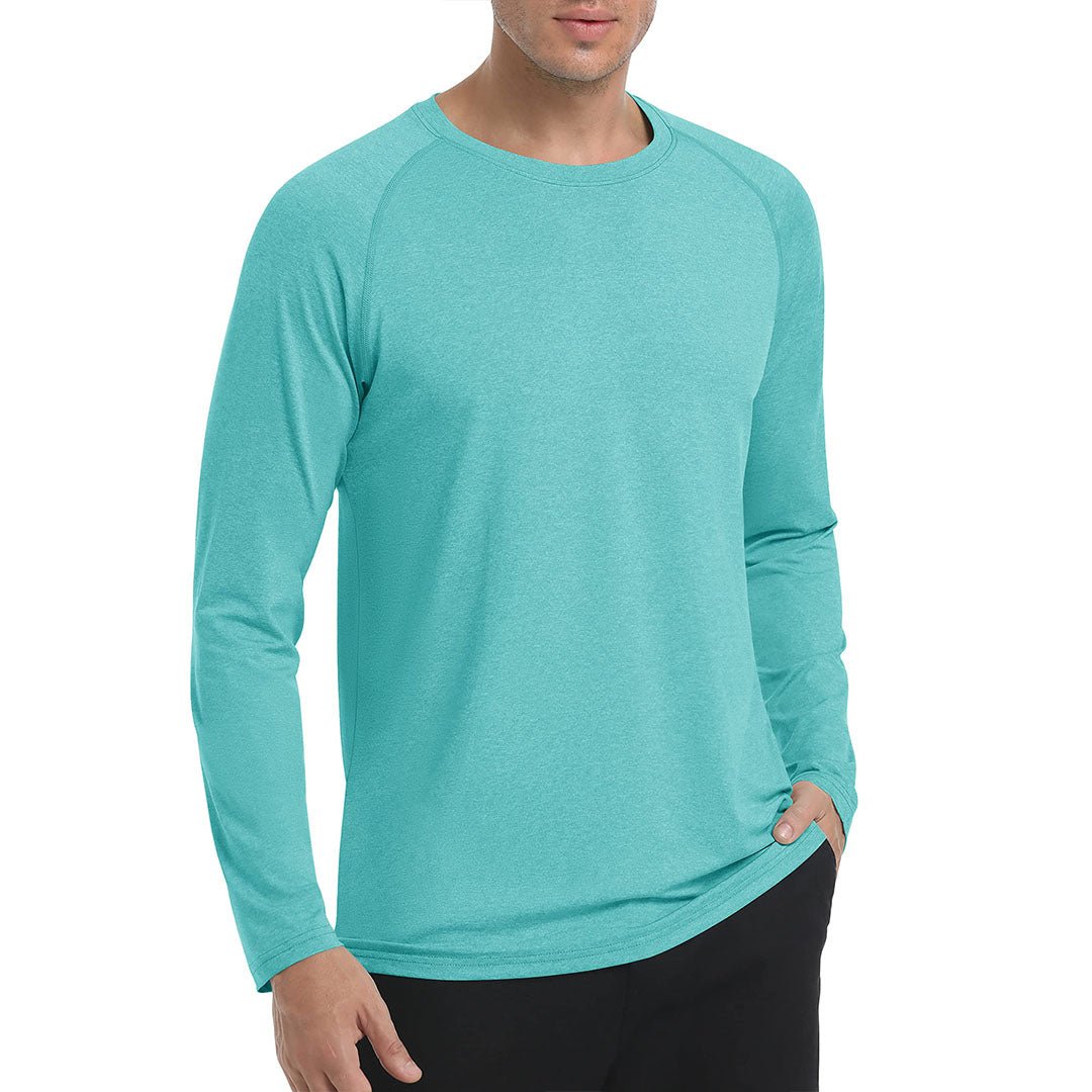 Men's UPF 50+ long sleeve fishing shirt moisture-wicking quick-dry lightweight polyester sun protection