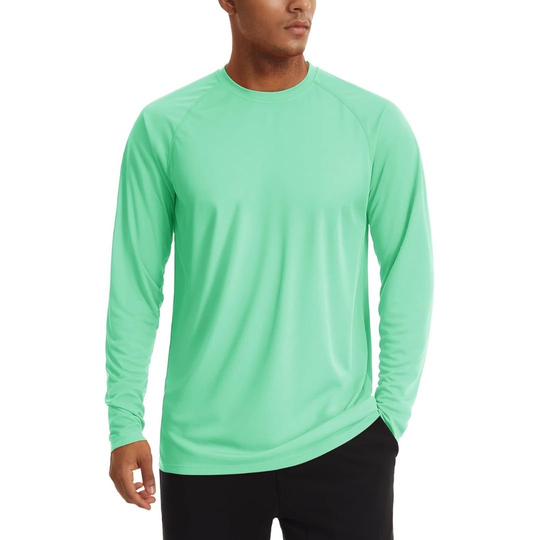 Men's UPF 50+ long sleeve sun protection shirt lightweight quick-dry polyester outdoor hiking