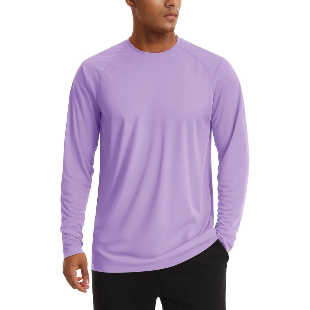 Men's UPF 50+ long sleeve sun protection shirt lightweight quick-dry polyester outdoor active fit