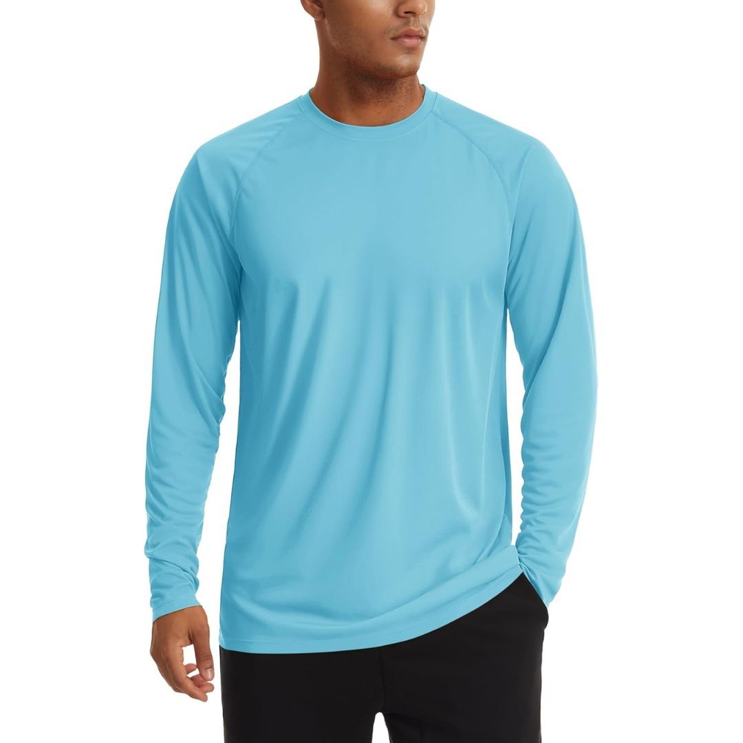 Men's UPF 50+ long sleeve sun protection shirt lightweight quick-dry polyester outdoor activity