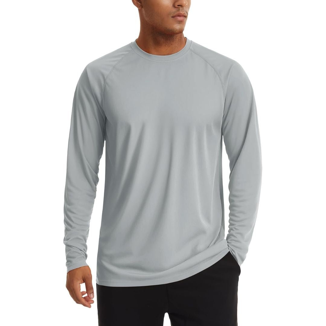 Men's UPF 50+ long sleeve sun protection shirt lightweight quick-dry polyester outdoor hiking fishing