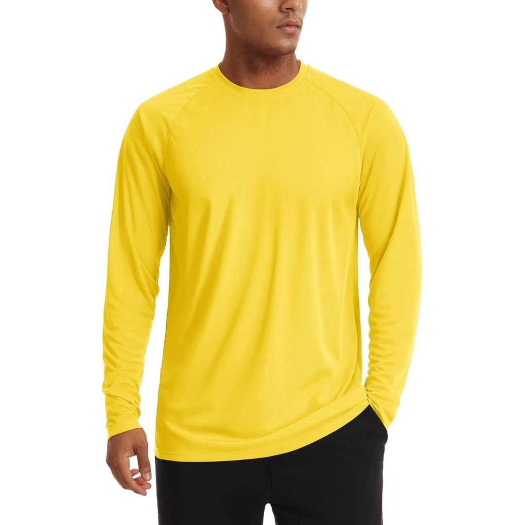 Men's UPF 50+ long sleeve sun protection shirt lightweight quick-dry polyester outdoor hiking