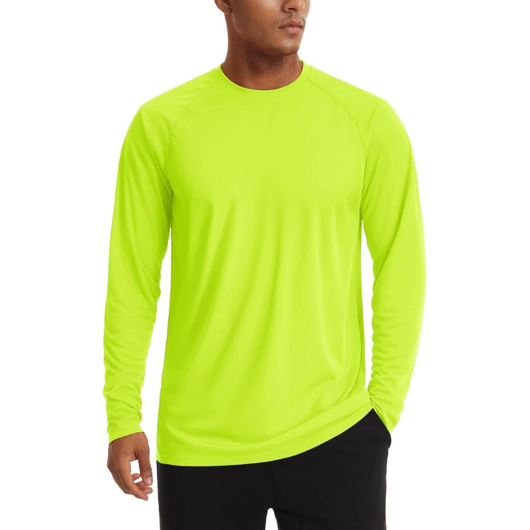 Men's UPF 50+ long sleeve sun protection shirt lightweight quick-dry polyester outdoor hiking