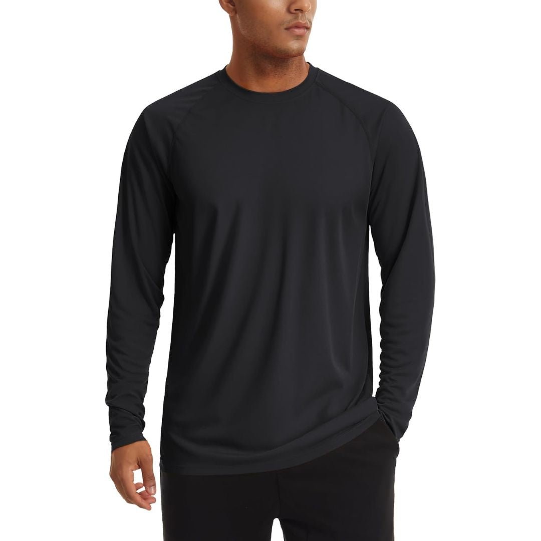 Men's UPF 50+ long sleeve sun protection shirt lightweight quick-dry polyester outdoor hiking