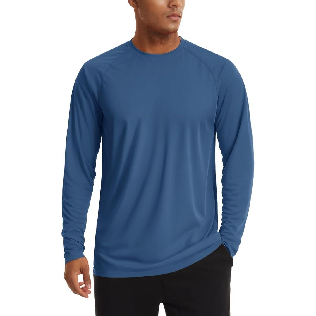 Men's UPF 50+ long sleeve sun protection shirt lightweight quick-dry polyester outdoor hiking