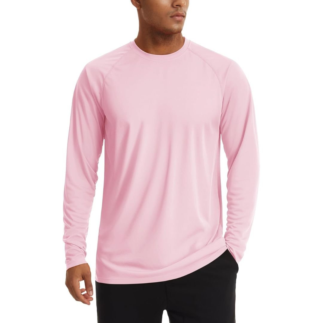 Men's UPF 50+ long sleeve sun protection shirt lightweight quick-dry polyester outdoor fishing hiking