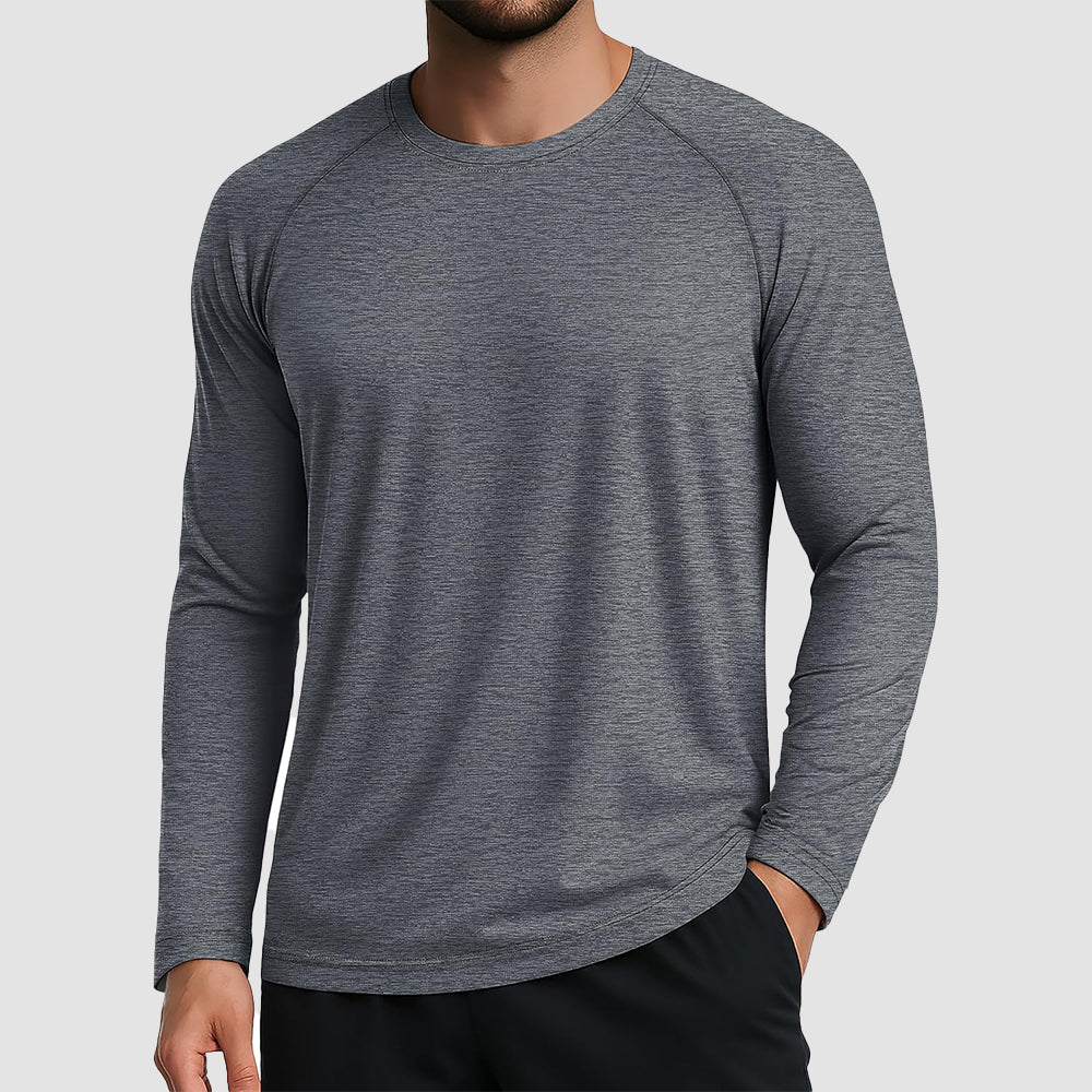Men's UPF 50+ long sleeve outdoor shirt, lightweight quick-dry polyester with 4-way stretch