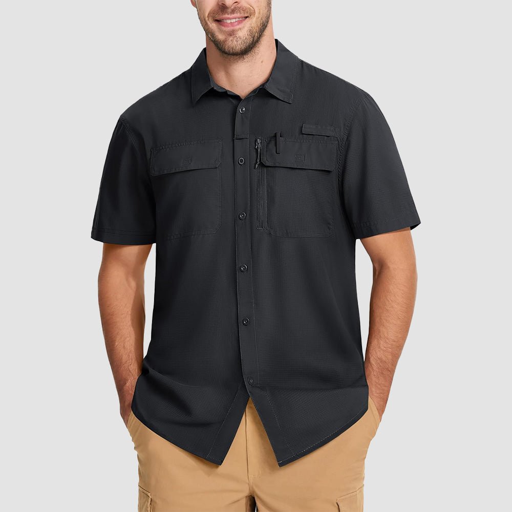 Men's lightweight UPF 50+ fishing shirt, quick-dry sun protective fabric with mesh ventilation