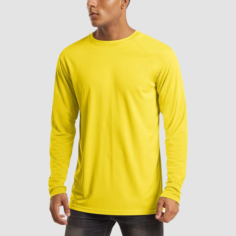 Men's UPF 50+ quick-dry hiking shirt, lightweight polyester with flatlock seams for sun protection