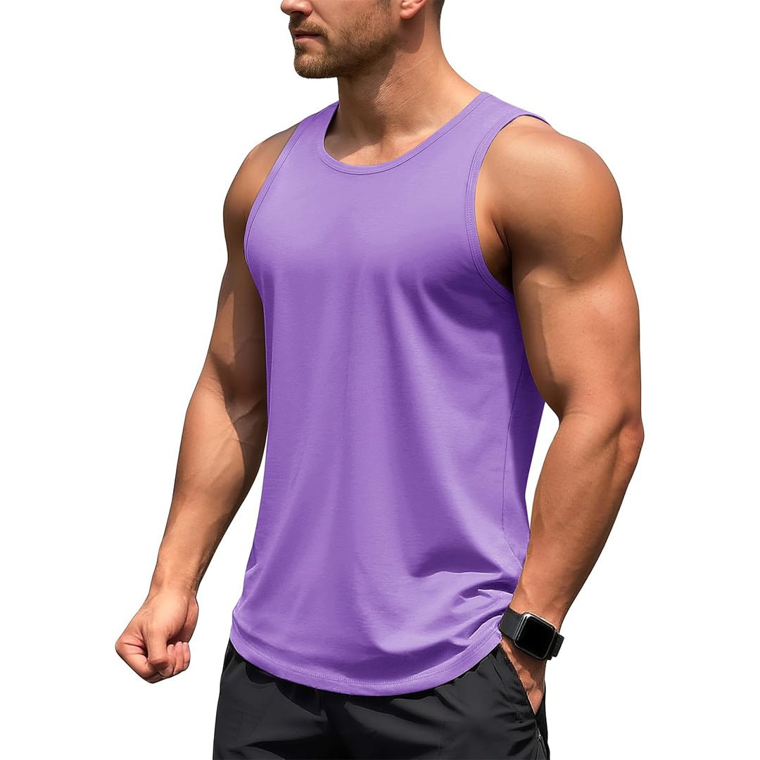 Men's UPF 50+ quick dry gym tank top, lightweight four-way stretch workout shirt for outdoor training
