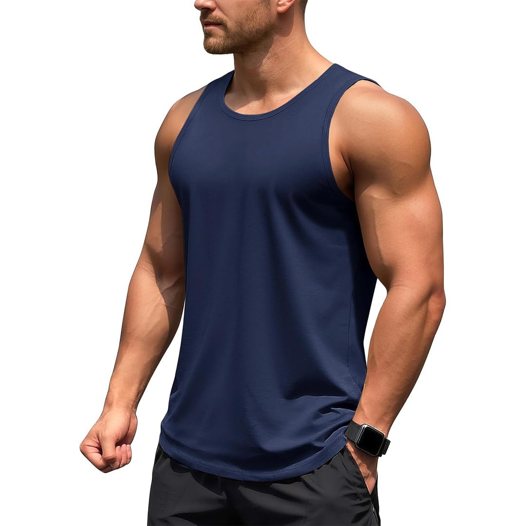 Men's UPF 50+ quick dry gym tank top, lightweight four-way stretch fabric for outdoor training