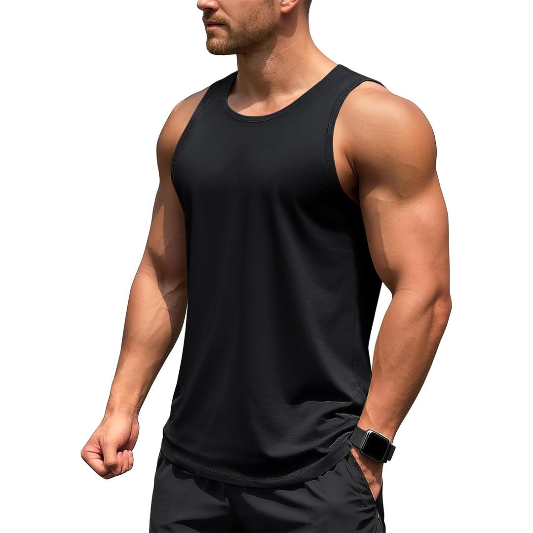 Men's UPF 50+ quick dry gym tank top, lightweight four-way stretch workout shirt for training