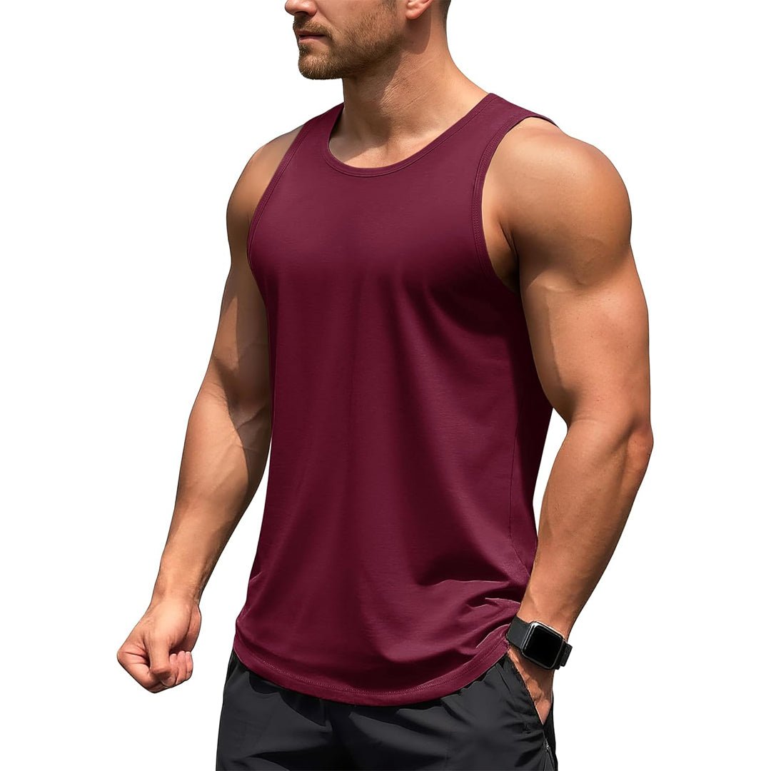 Men's UPF 50+ quick dry gym tank top, lightweight four-way stretch workout tee for outdoor training