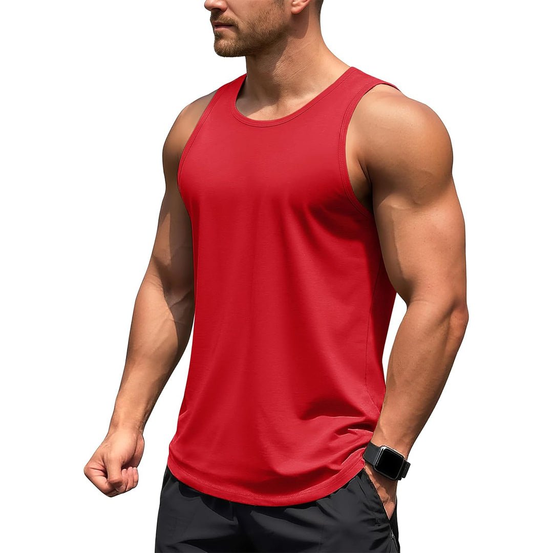 Men's UPF 50+ quick-dry gym tank top, lightweight four-way stretch fabric for outdoor training