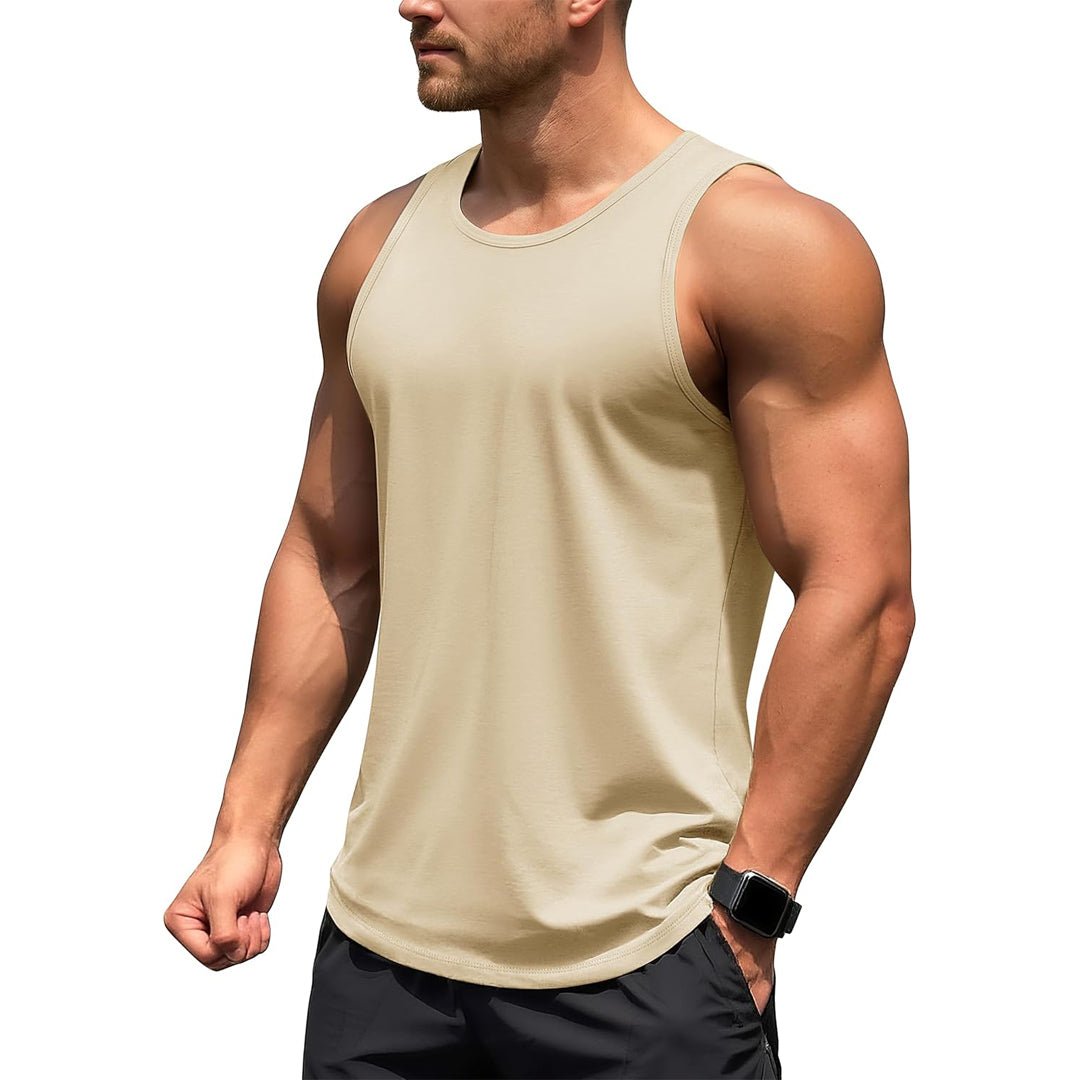 Men's UPF 50+ quick dry gym tank top, lightweight four-way stretch workout tee for outdoor training