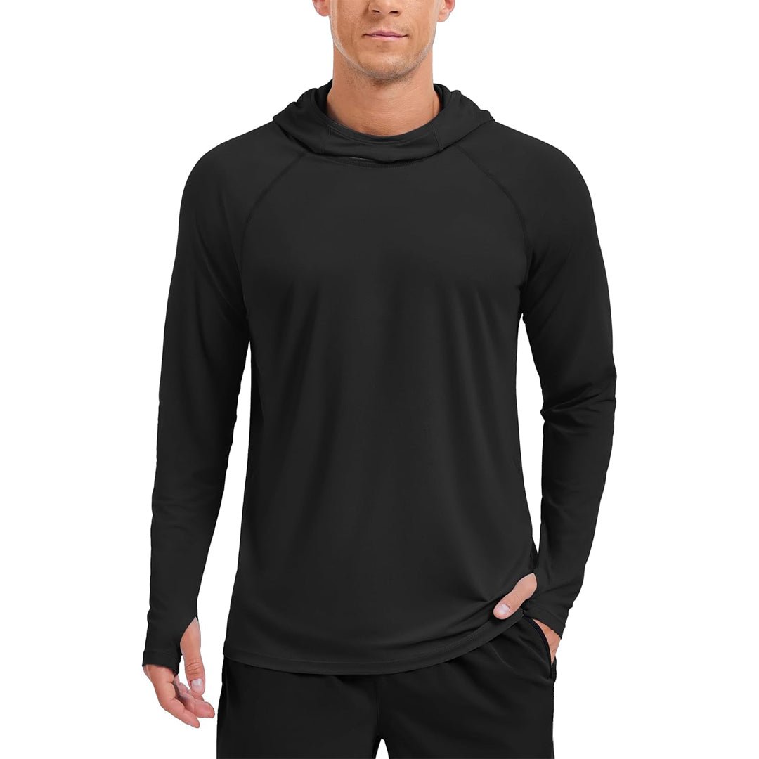 Men's UPF 50+ sun hoodie long sleeve rash guard shirt quick-dry lightweight outdoor active wear