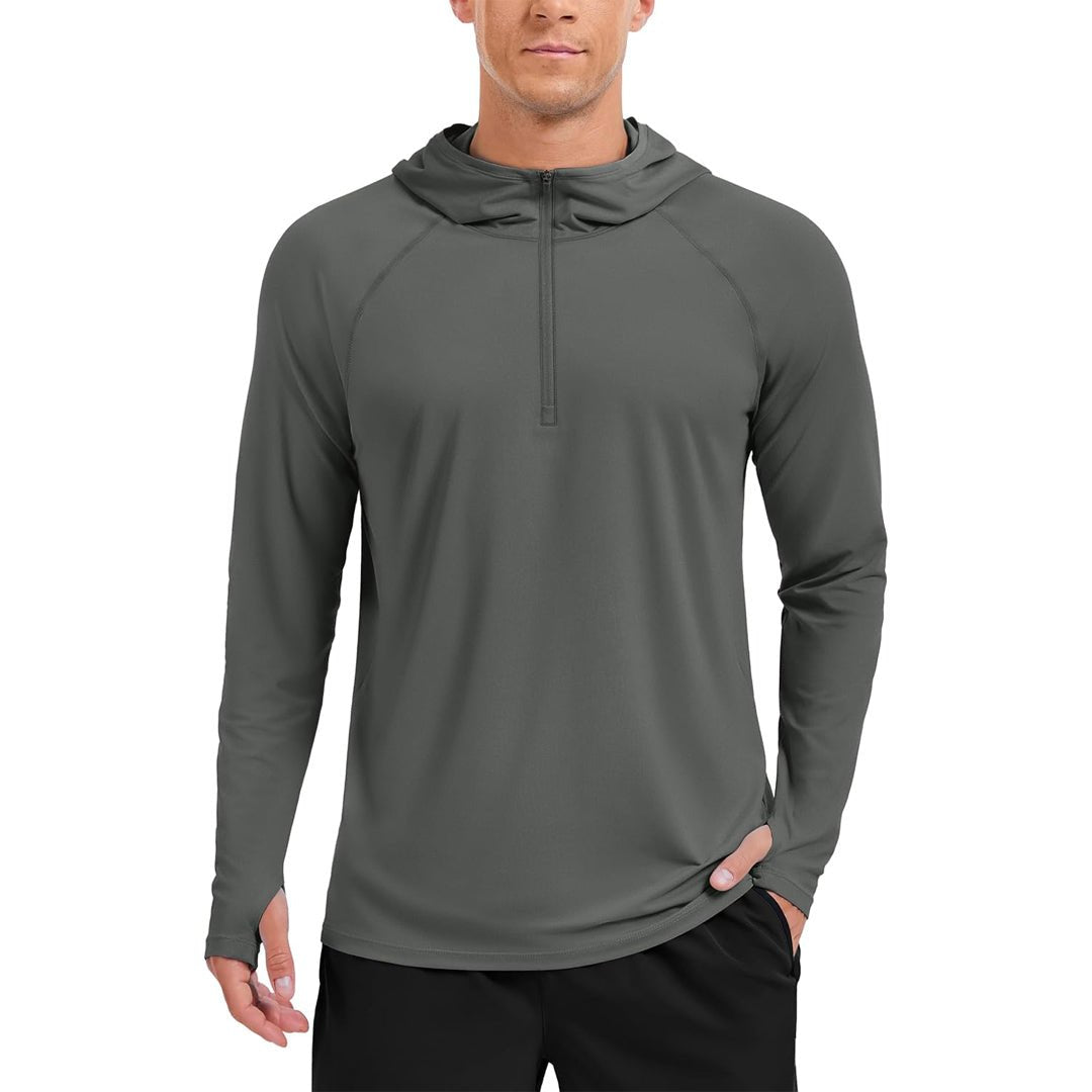 Men's lightweight UPF 50+ sun protection hoodie for running fishing breathable moisture-wicking outdoor shirt