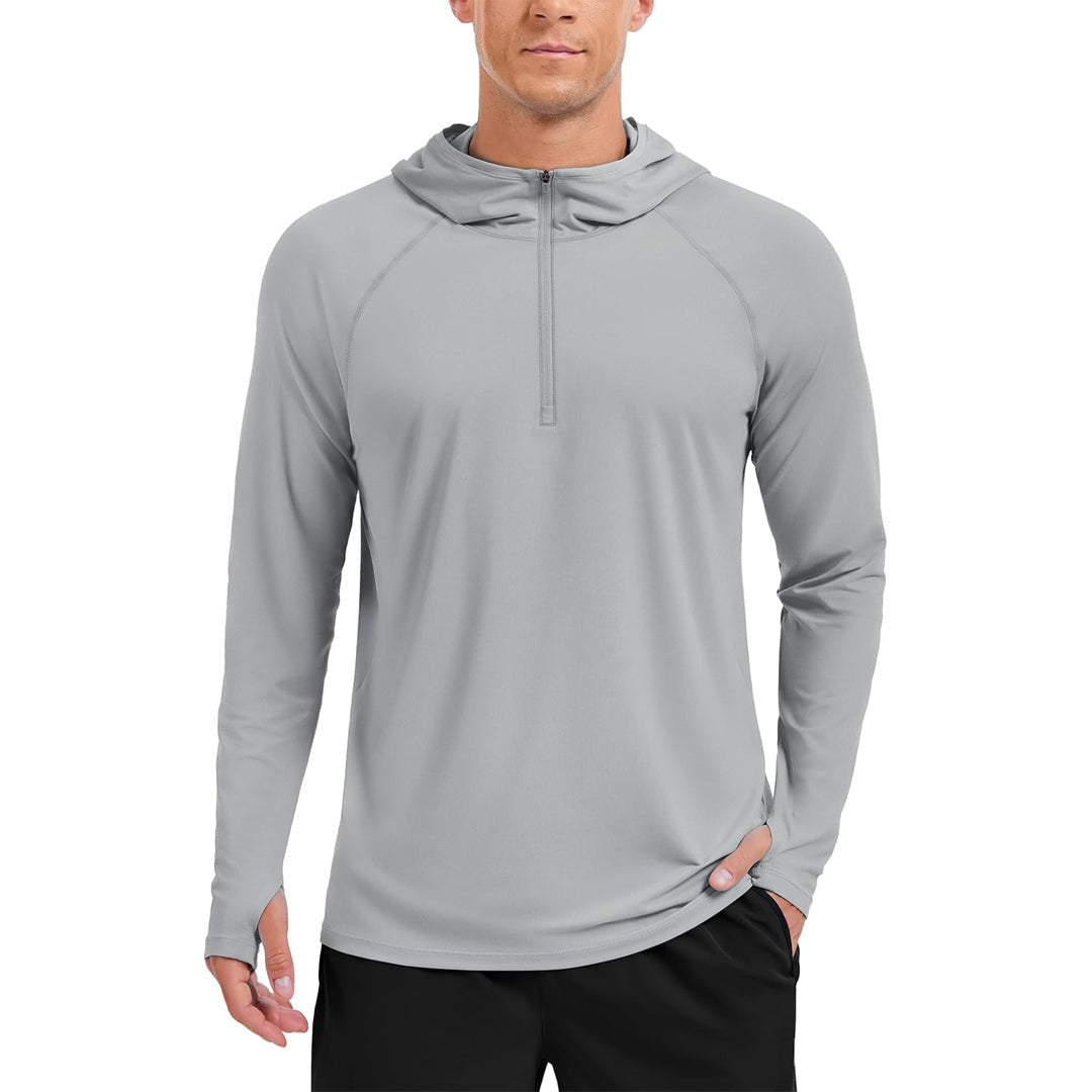 Men's lightweight UPF 50+ sun protection hoodie, moisture-wicking breathable outdoor running fishing shirt