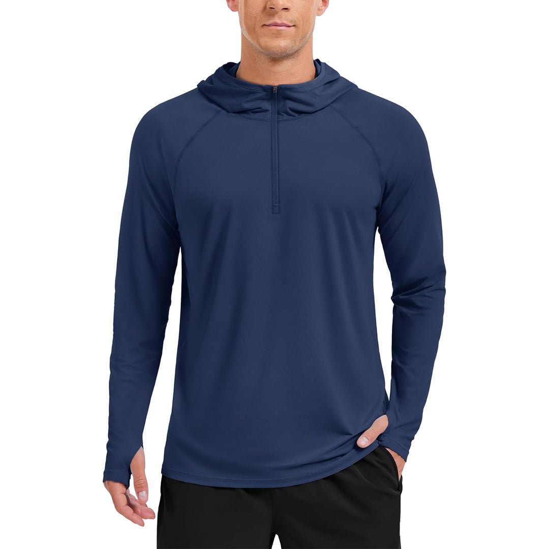 Men's lightweight UPF 50+ sun protection hoodie, moisture-wicking breathable outdoor running fishing shirt