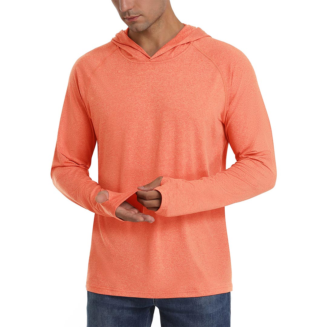 Men's UPF 50+ lightweight sun protection hoodie with thumb holes for hiking and outdoor running