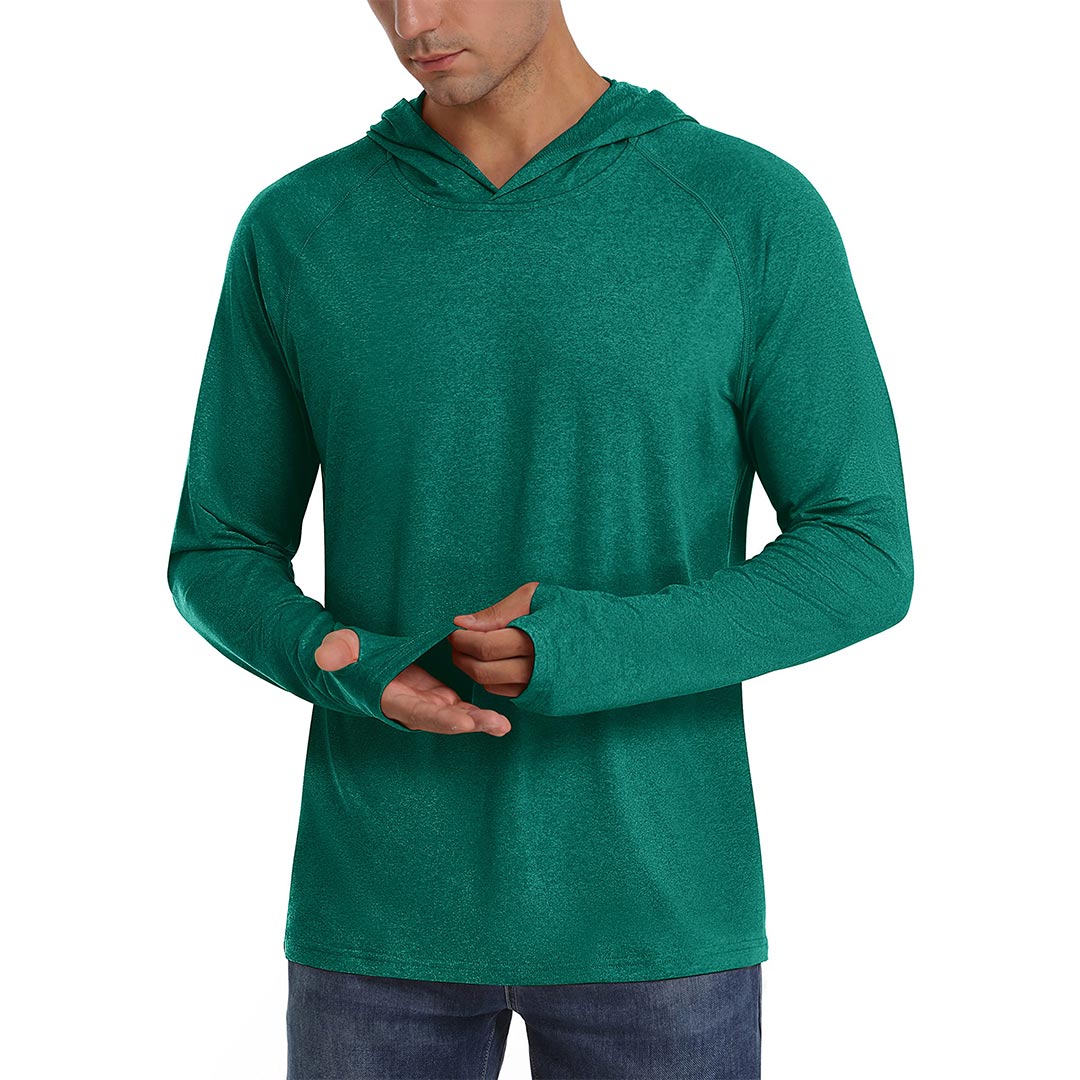 Men's UPF 50+ lightweight sun protection hoodie with thumb holes for hiking running fishing