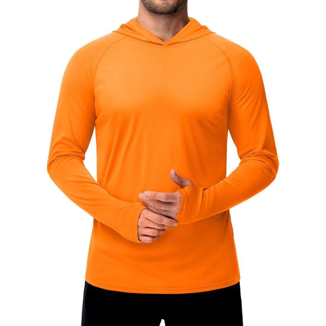Men's UPF 50 rash guard shirt breathable quick-dry athletic fit with sun protection hood