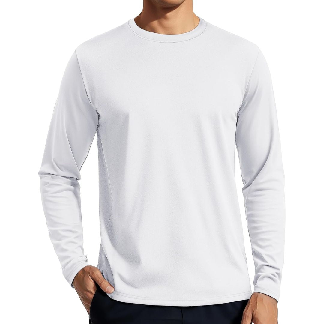 Men's UPF 80+ long sleeve rashguard sun shirt quick-dry 4-way stretch for surfing hiking outdoors