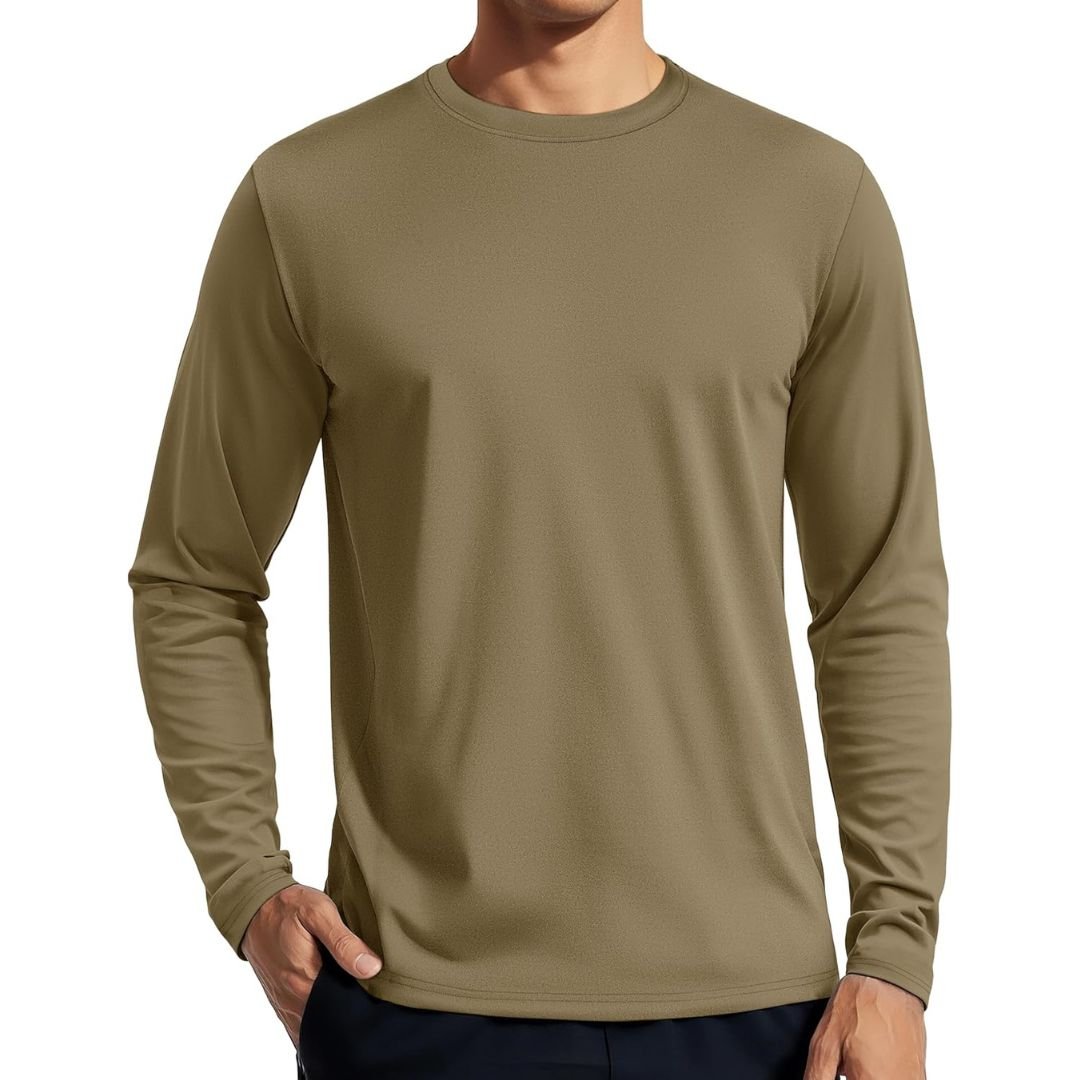 Men's UPF 80+ long sleeve rashguard sun shirt, quick-dry 4-way stretch for surfing and hiking
