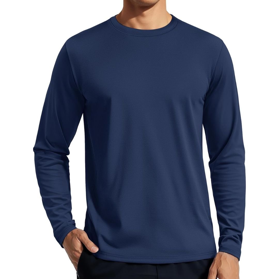 Men's UPF 80+ long sleeve rashguard sun shirt quick-dry 4-way stretch for surfing hiking outdoors