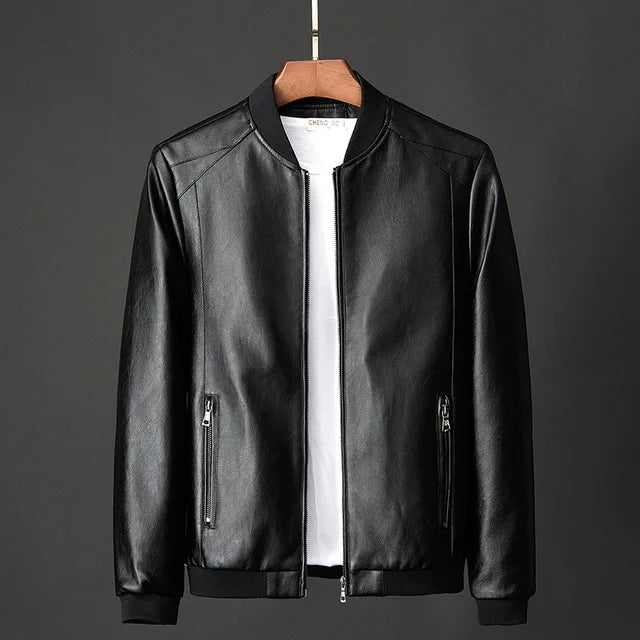 Men's brown vintage leather bomber jacket with secure pockets, motorcycle-inspired durable design