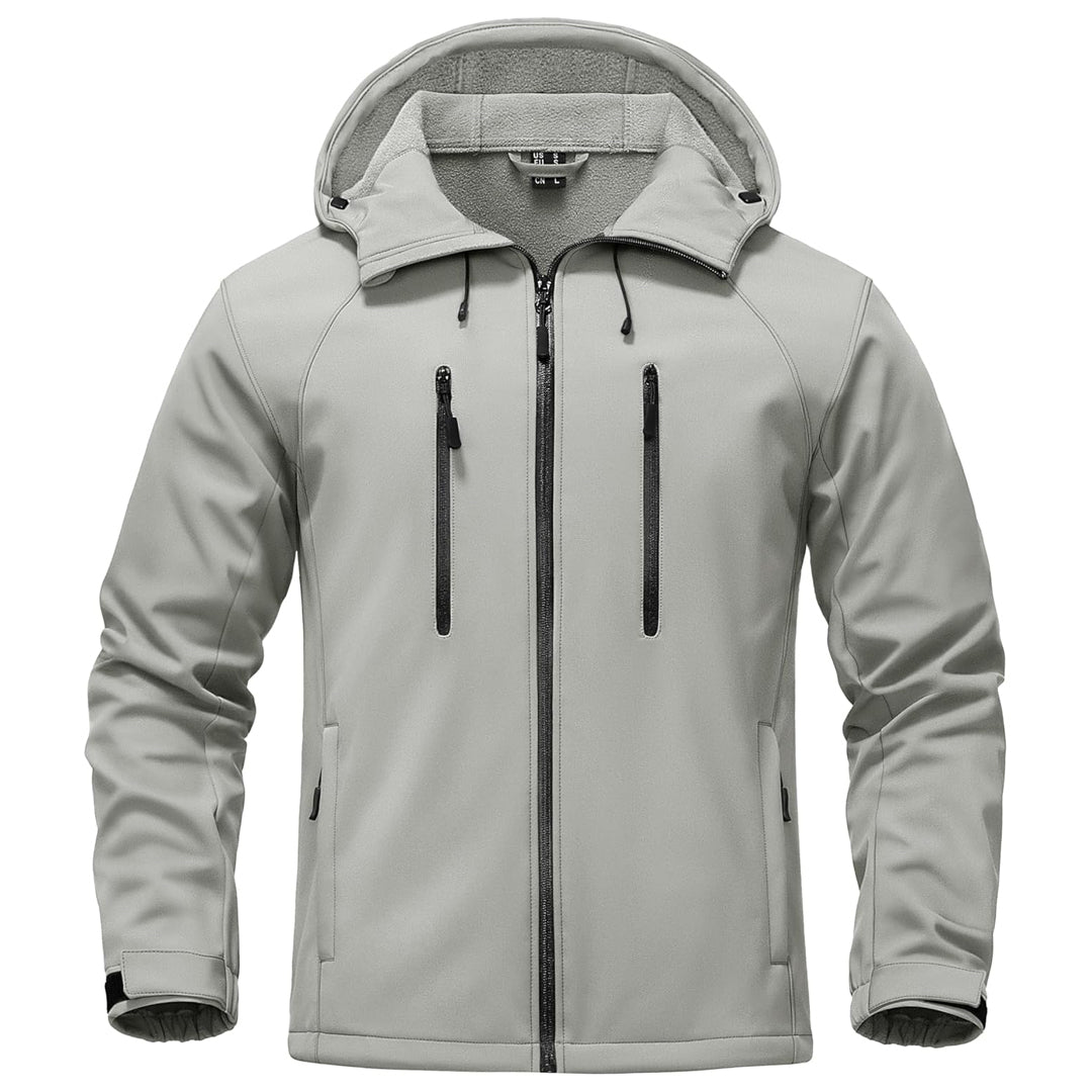 Men's black fleece-lined softshell jacket waterproof windproof with 10000mm rating outdoor all-season