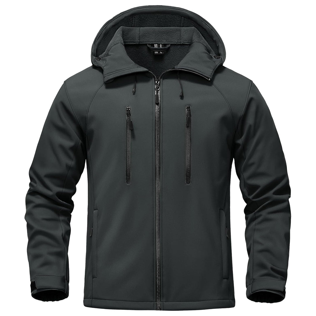 Men's fleece-lined softshell jacket waterproof windproof stretch fabric for all-season outdoor adventures