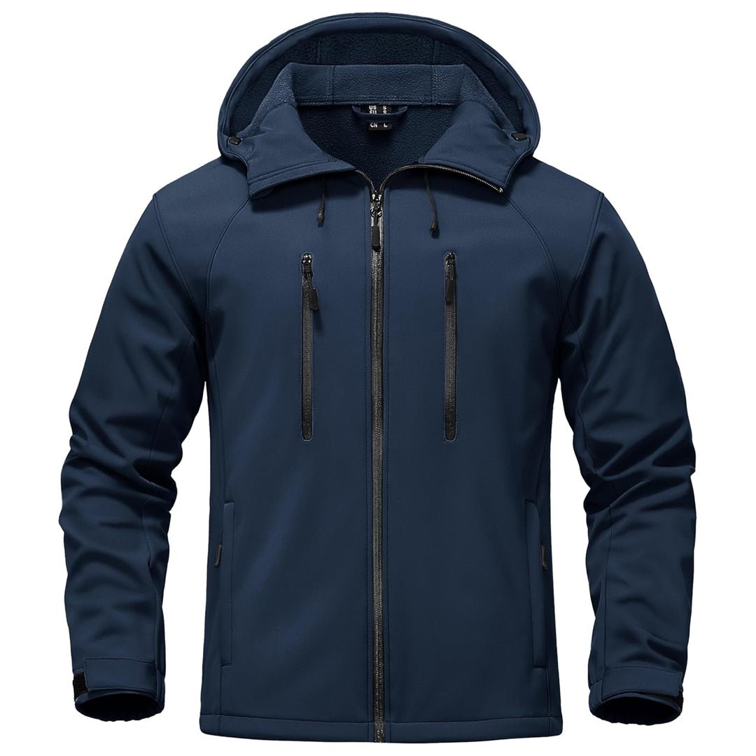 Men's fleece lined softshell jacket waterproof windproof stretch fabric for outdoor all-season wear