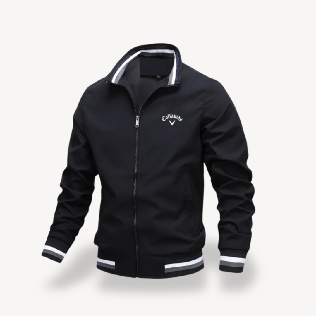 Men's lightweight water-resistant golf windbreaker jacket, slim performance fit with weather-protective polyester fabric
