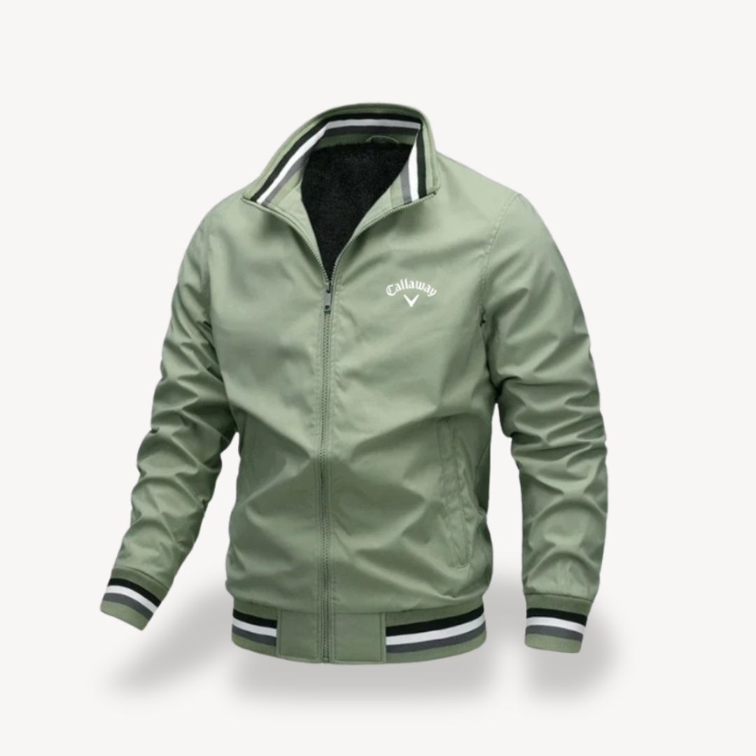 Men's lightweight water-resistant golf windbreaker jacket, slim athletic cut with weather-protective fabric