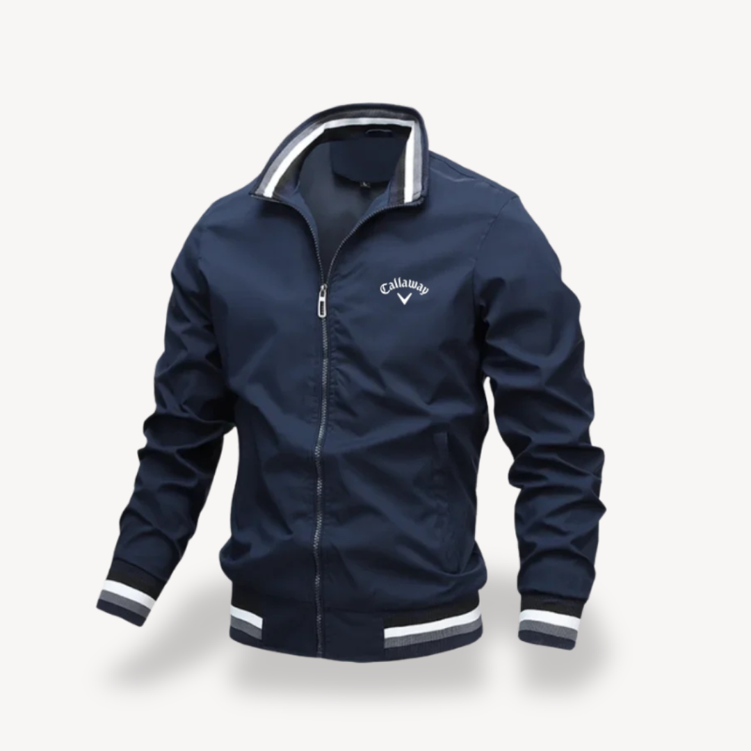 Men's lightweight water-resistant golf windbreaker jacket, slim athletic cut with weather-protective fabric