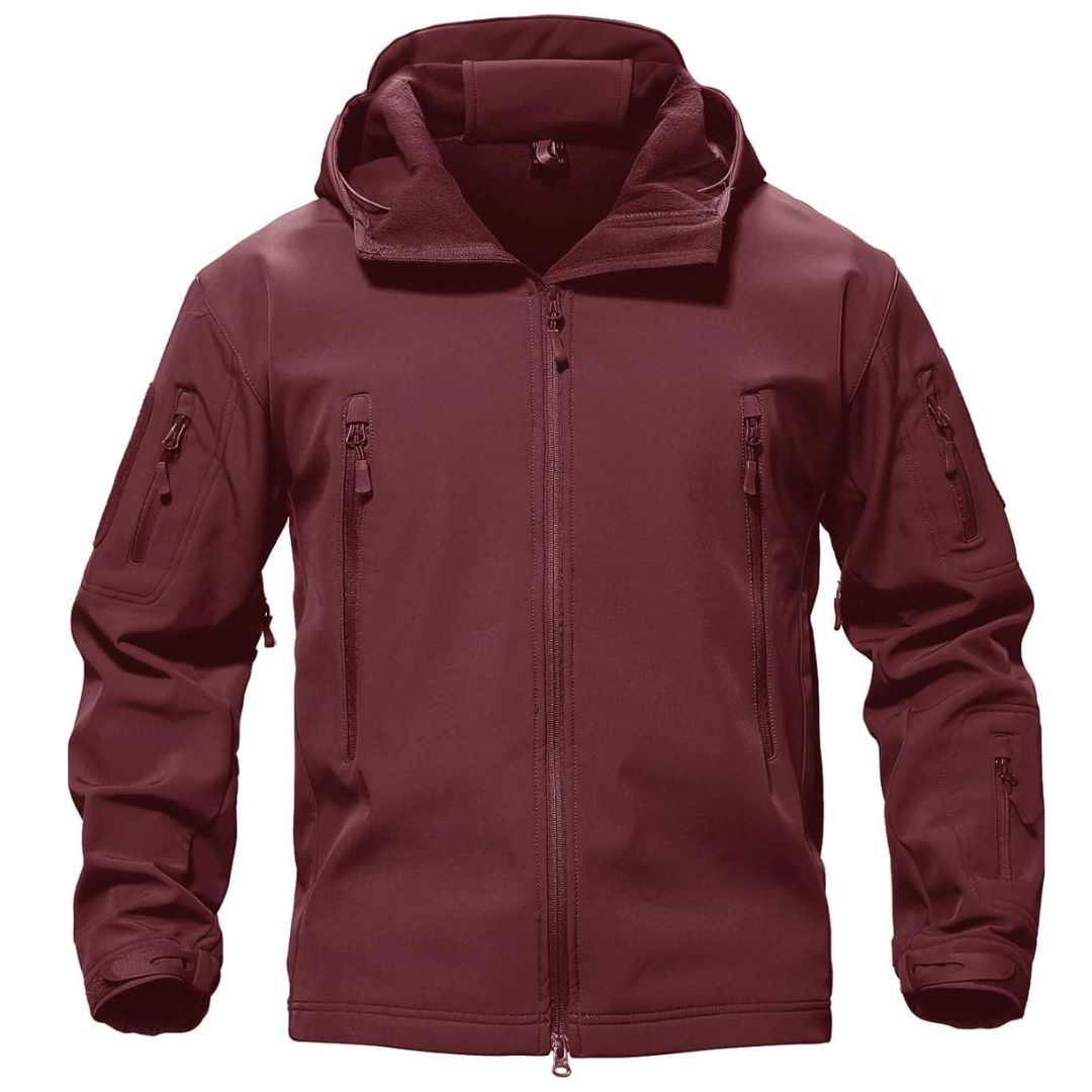 Men's water-resistant tactical softshell coat with fleece lining, lightweight windbreaker for outdoor use