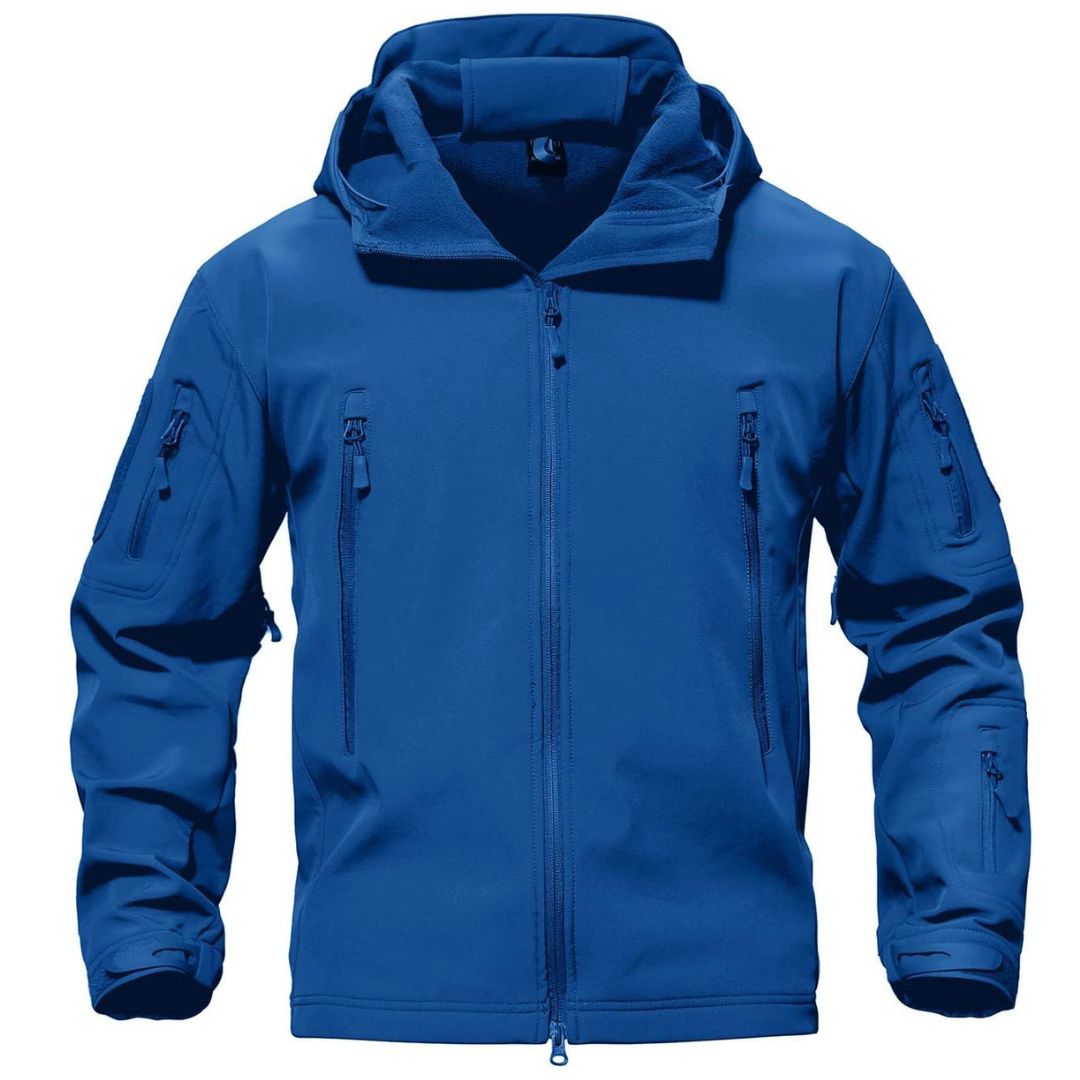 Men's water-resistant tactical soft shell coat with fleece lining, lightweight windbreaker for outdoor use