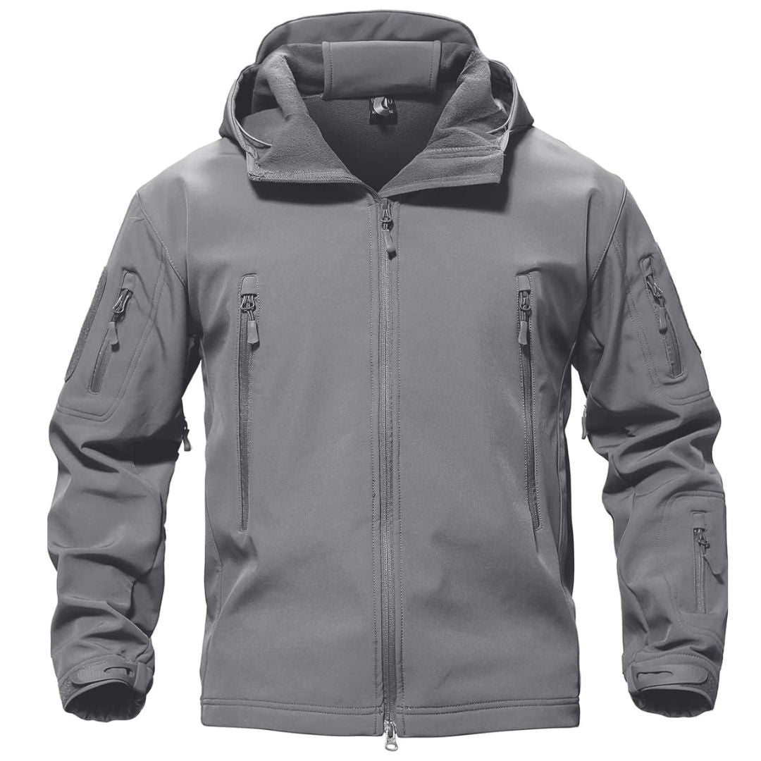 Men's water resistant tactical softshell coat with fleece lining, windproof outdoor military jacket