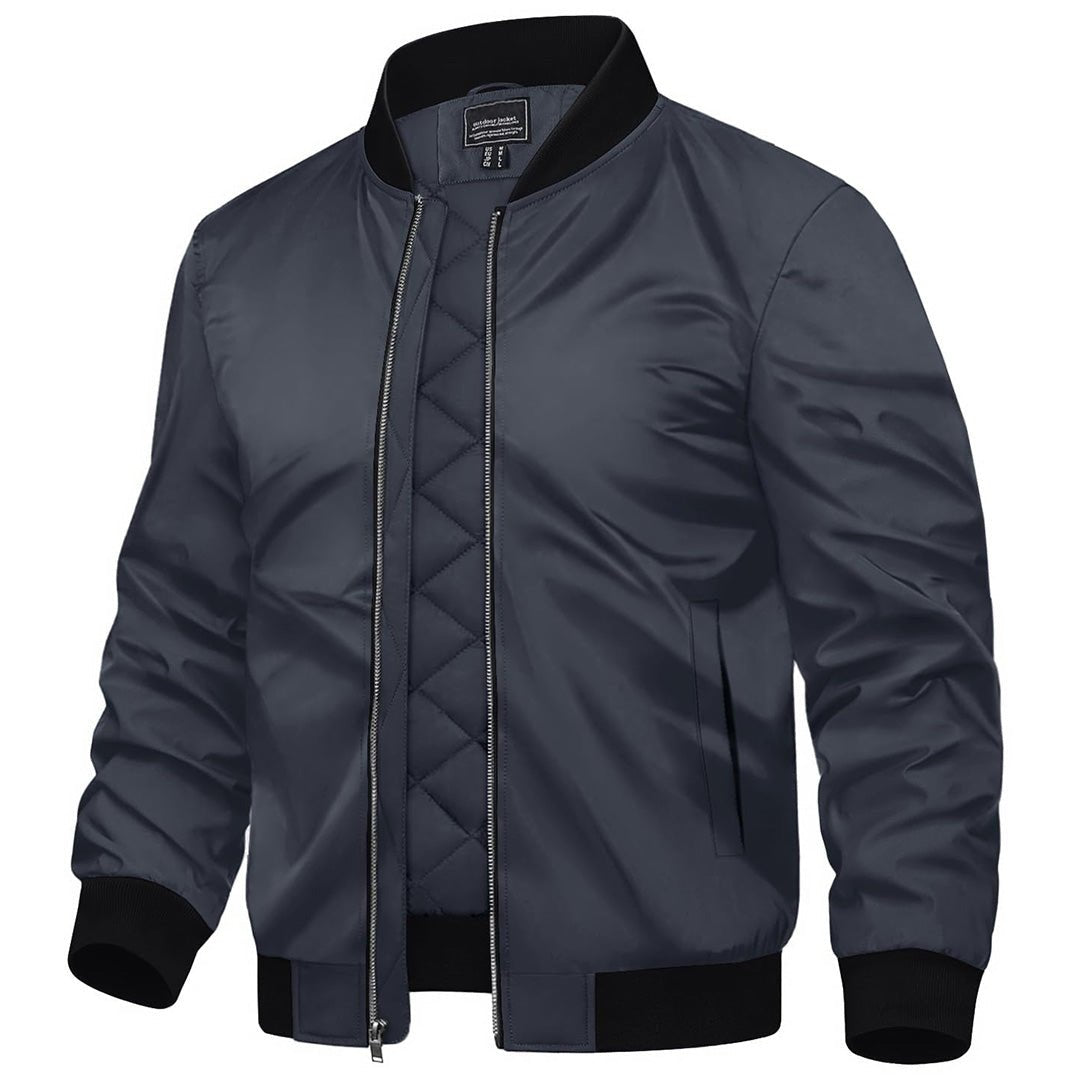Men's water-resistant windproof bomber jacket, lightweight polyester shell for cold weather street style