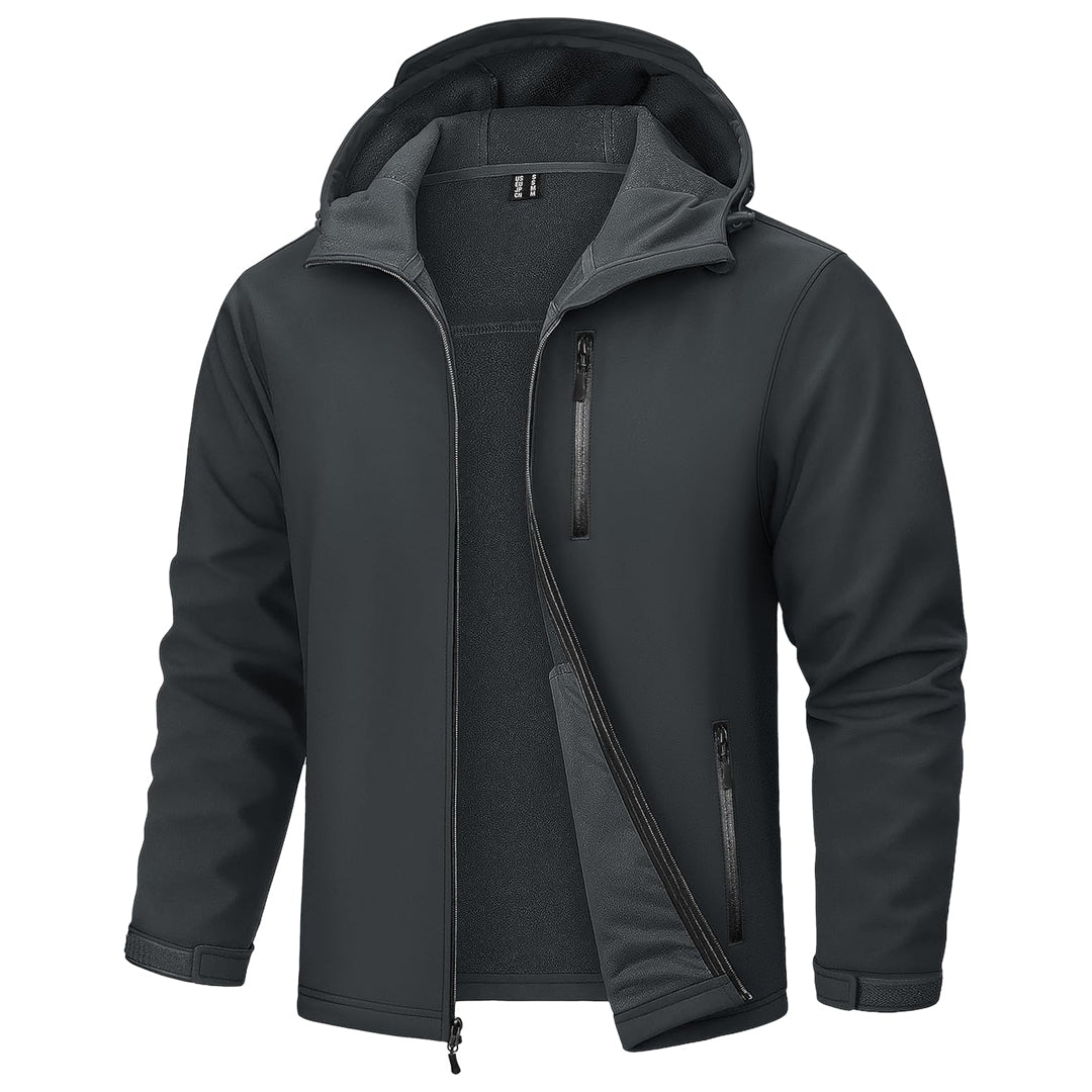 Men's waterproof fleece-lined softshell outdoor jacket, windproof hiking layer with 10000mm water resistance
